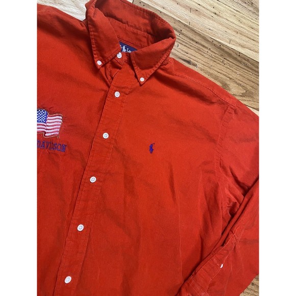 Ralph Lauren Blake - Men's Long Sleeve Button Down XL. Red. Corduroy. Flag - Picture 3 of 9